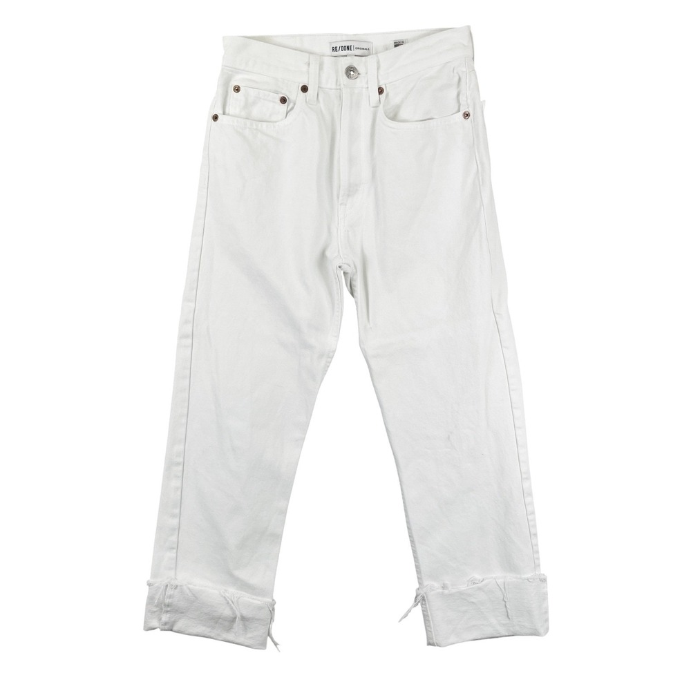Re/Done High Rise Stovepipe Jeans Womens 26 White Straight Leg Raw Hem USA